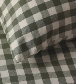 Secret Linen Store Olive Green Gilbert Gingham Brushed 100% Organic Cotton Pillowcase