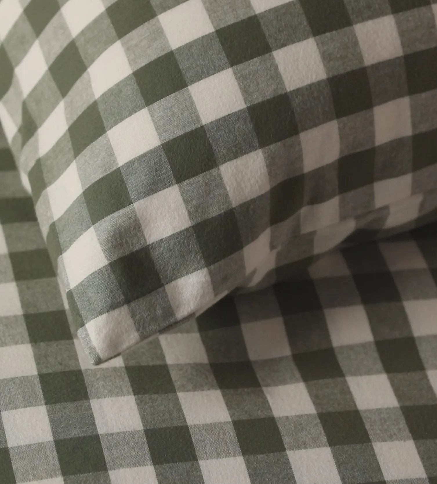 Secret Linen Store Olive Green Gilbert Gingham Brushed 100% Organic Cotton Pillowcase