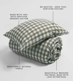 Secret Linen Store Olive Green Gilbert Gingham Brushed 100% Organic Cotton Pillowcase