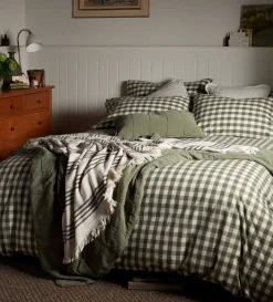 Secret Linen Store Olive Green Gilbert Gingham Brushed 100% Organic Cotton Duvet Cover
