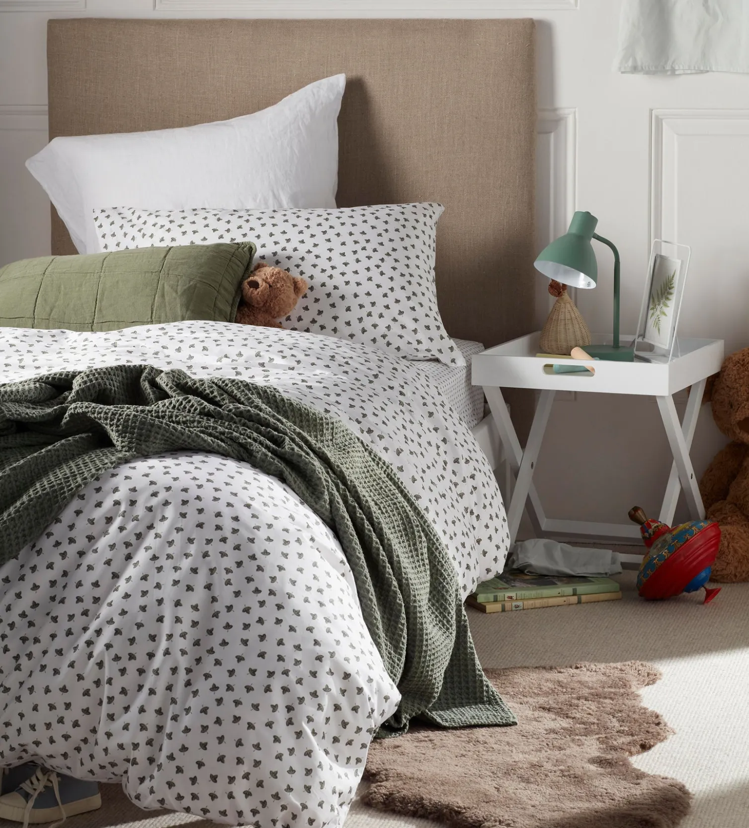 Secret Linen Store Olive Little Leaf 100% Organic Cotton Duvet Cover Set