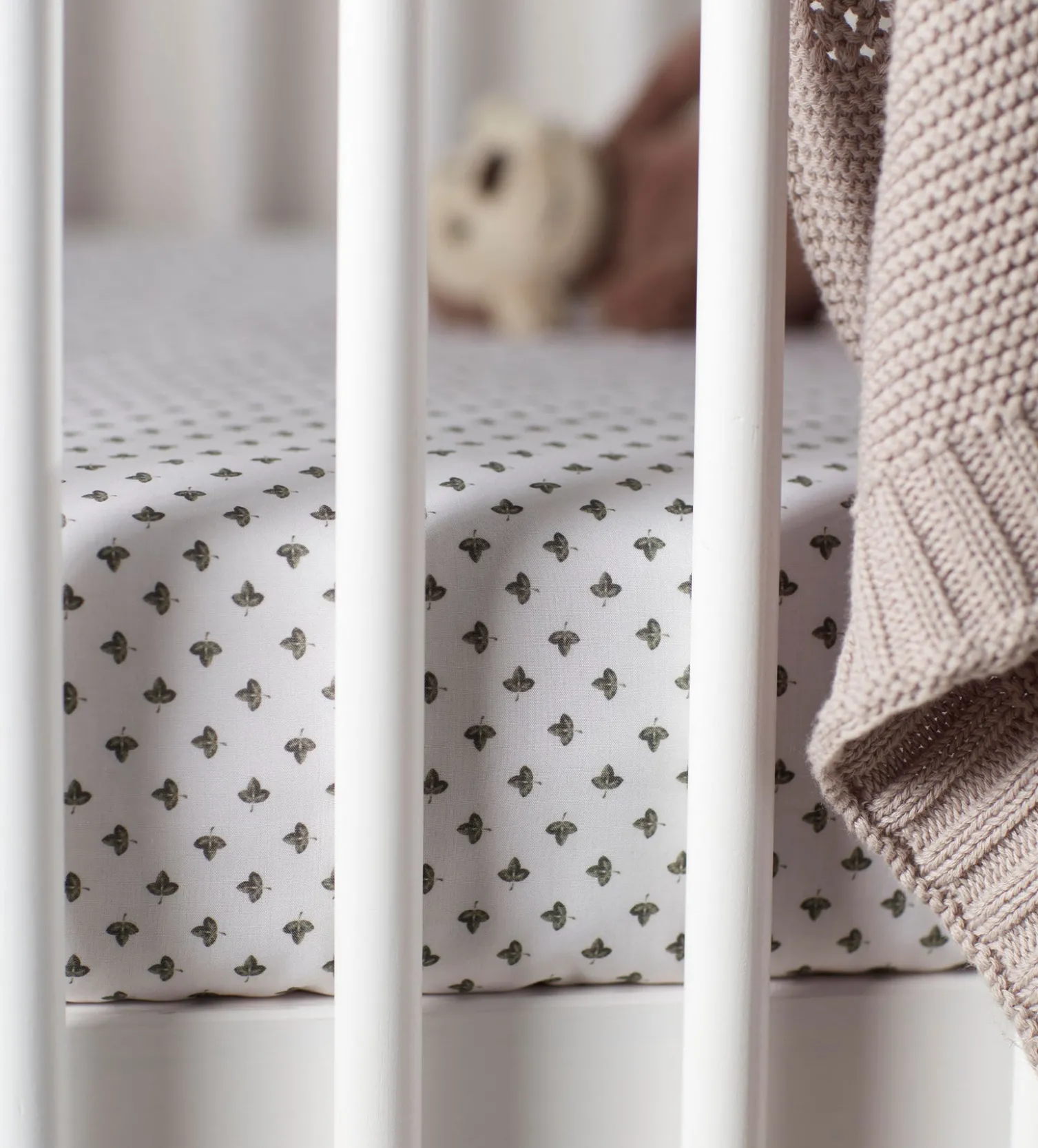 Secret Linen Store Olive Little Leaf 100% Organic Cotton Fitted Sheet