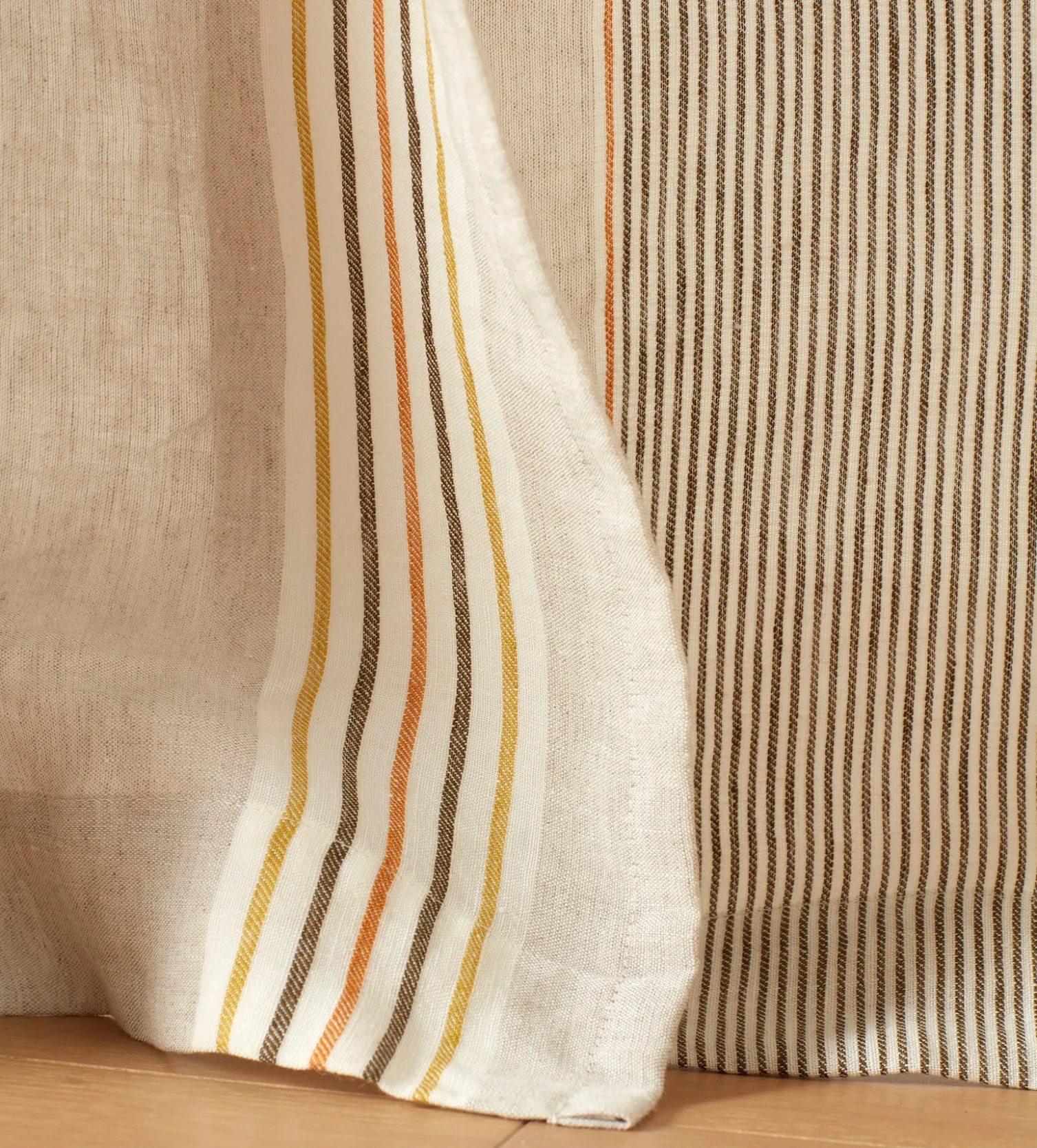 Secret Linen Store Stripe 100% Linen Loop Top Curtain (Single)