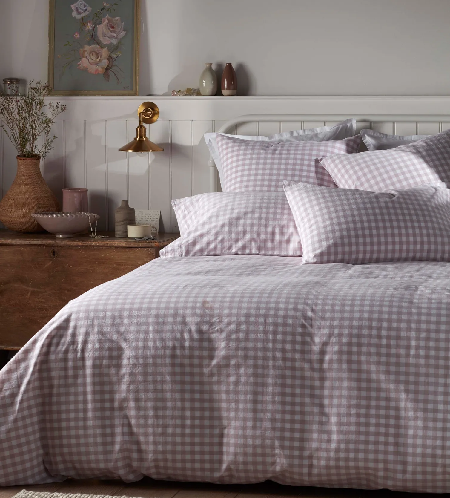 Secret Linen Store Vintage Rose Harriet Gingham 100% Organic Cotton Duvet Cover
