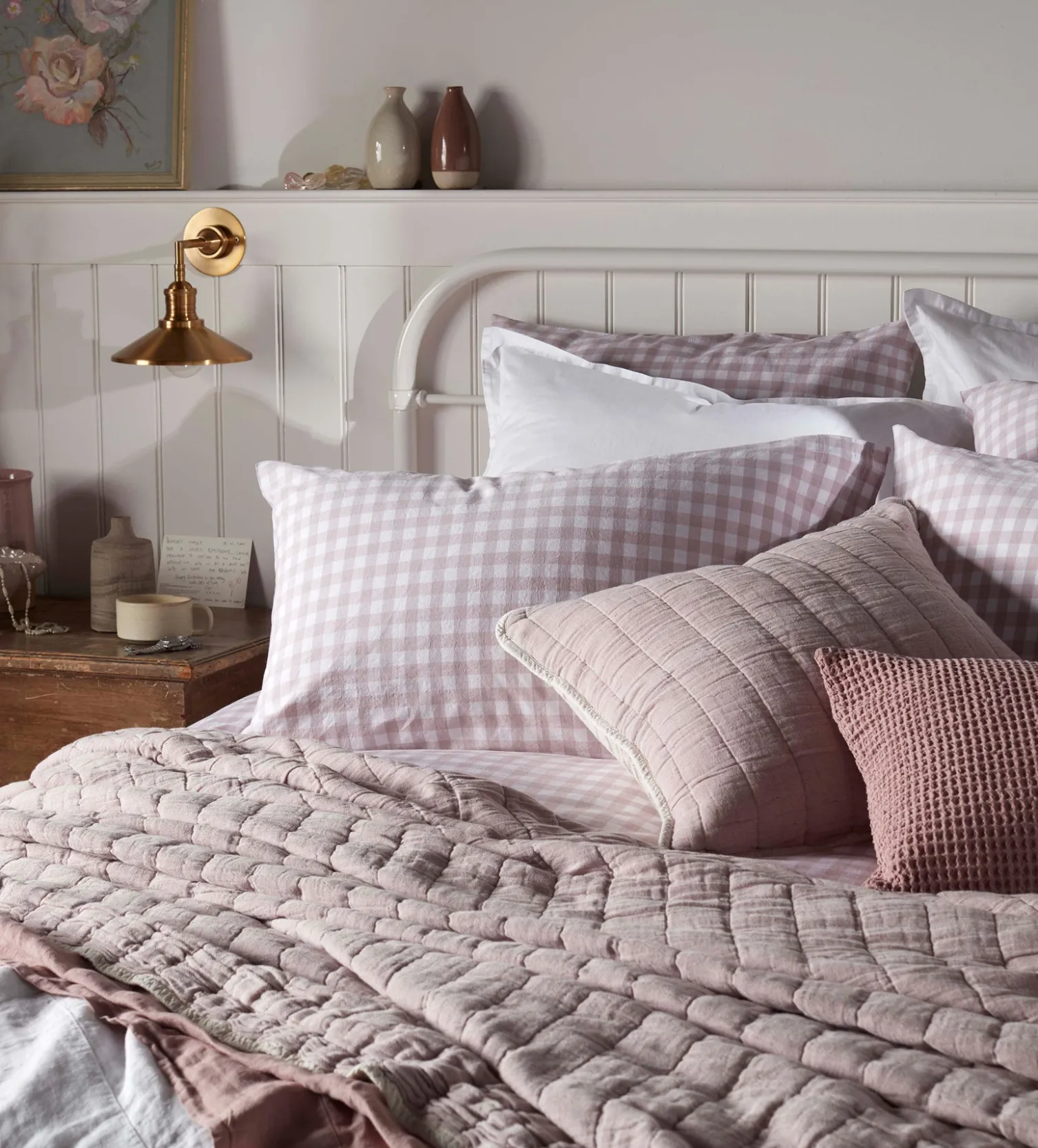 Secret Linen Store Vintage Rose Harriet Gingham 100% Organic Cotton Duvet Cover
