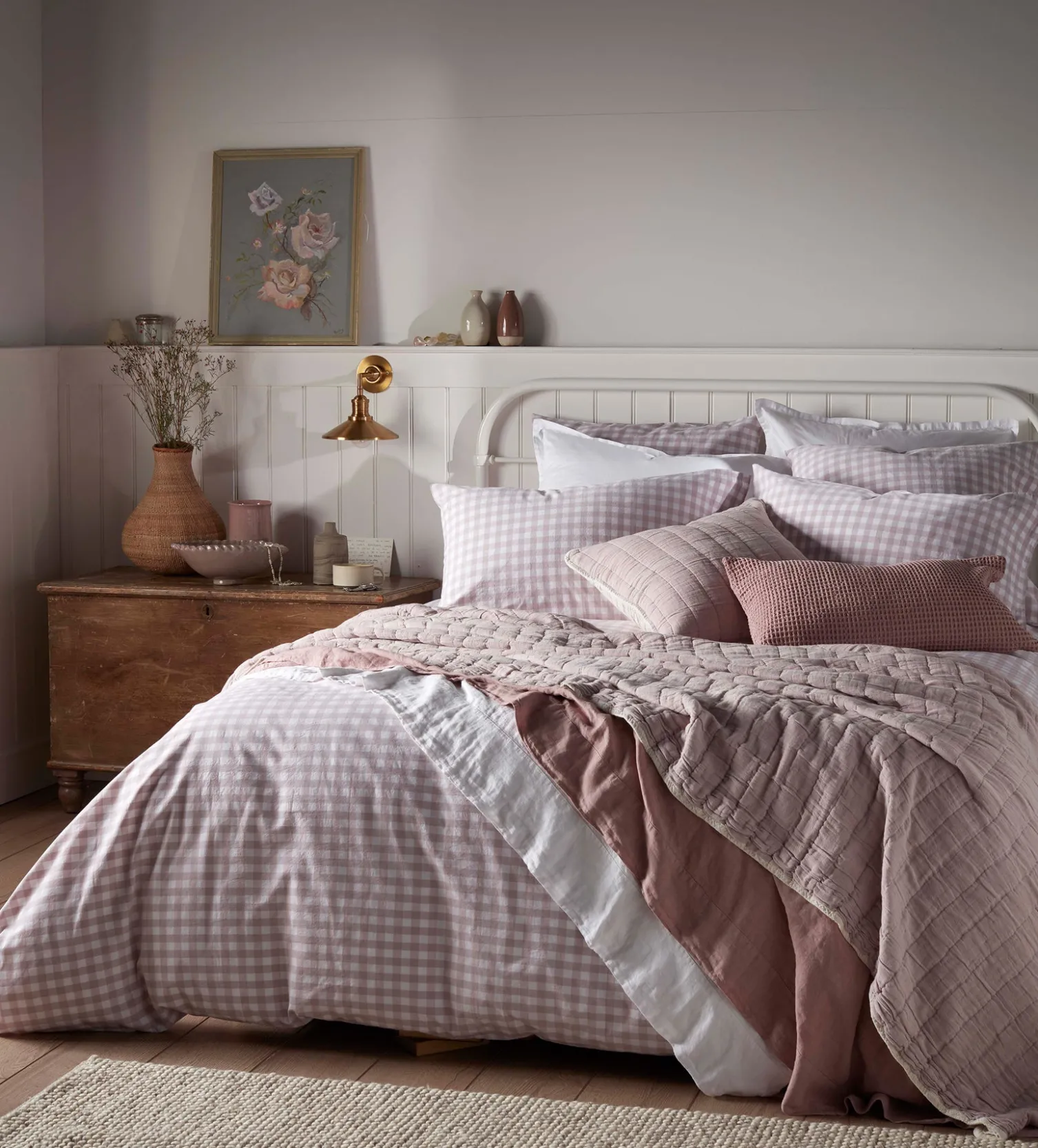 Secret Linen Store Vintage Rose Harriet Gingham 100% Organic Cotton Pillowcase