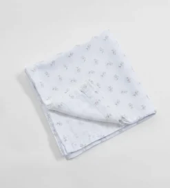 Secret Linen Store White Fleur 100% Organic Cotton Muslin Swaddle Blanket