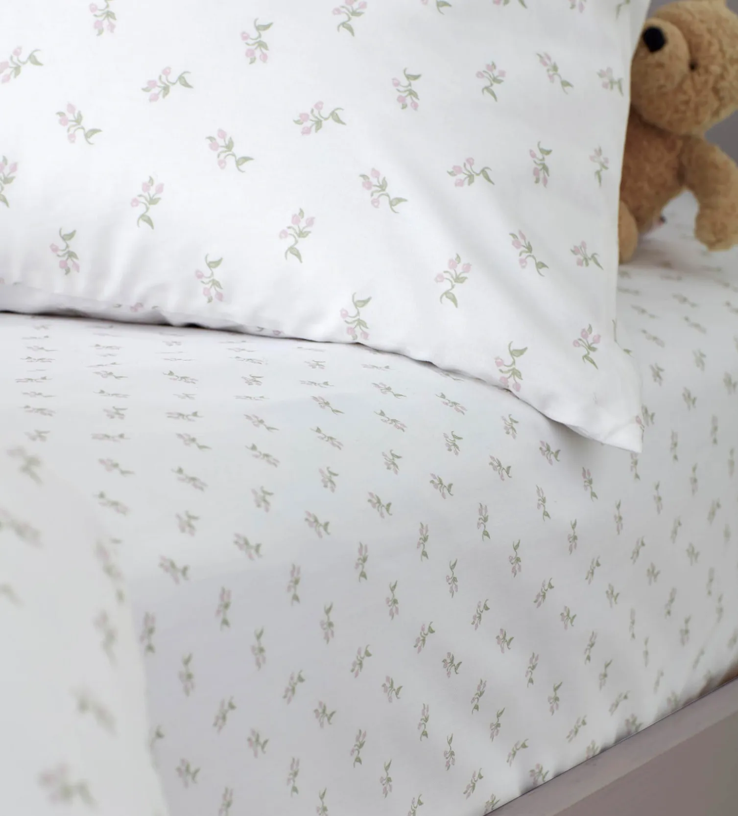 Secret Linen Store White Fleur 100% Organic Cotton Single Fitted Sheet