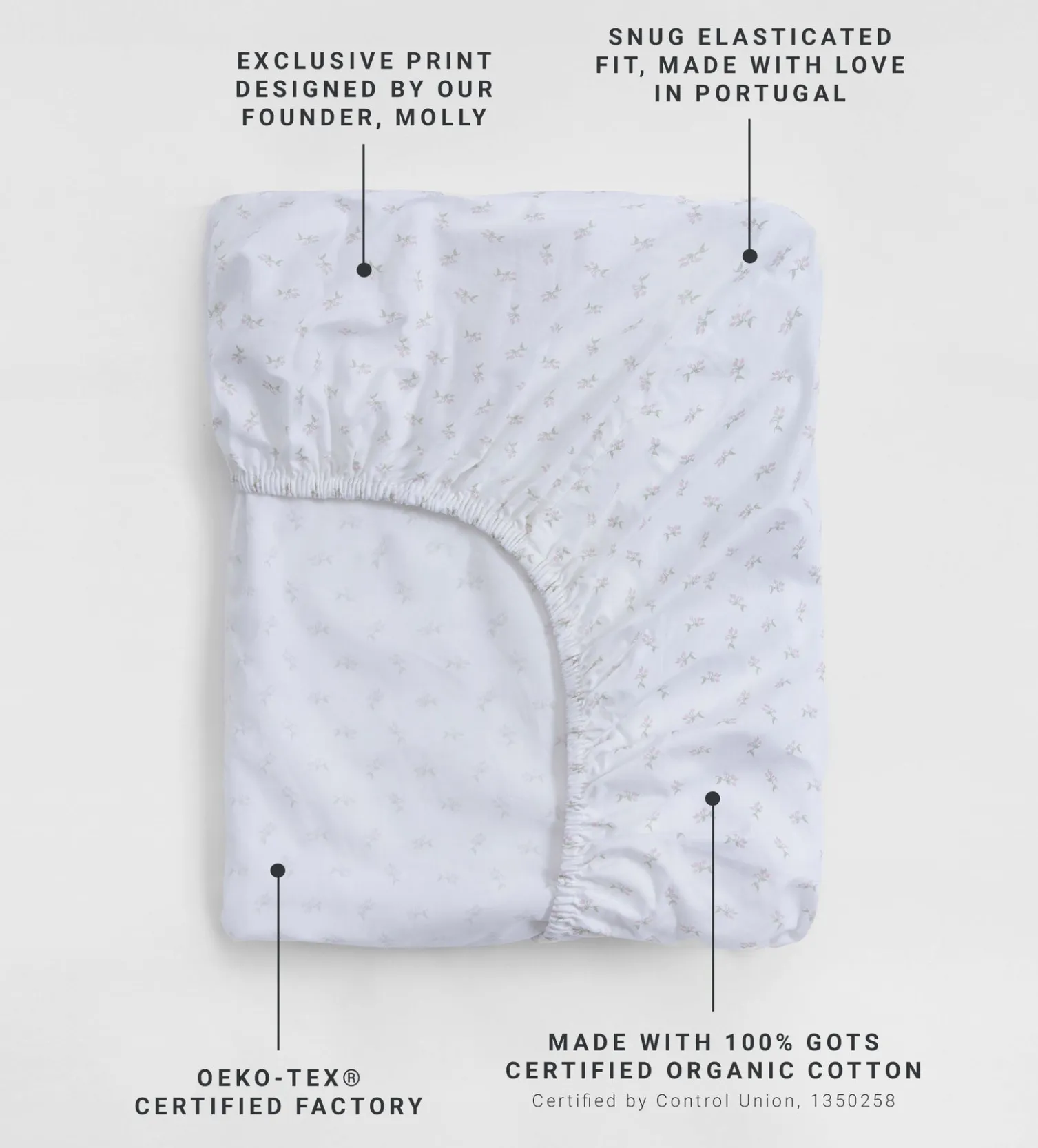 Secret Linen Store White Fleur 100% Organic Cotton Single Fitted Sheet